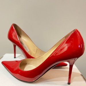 Jimmy Choo Red Hot Patent Leather Pointed Toe Pumps